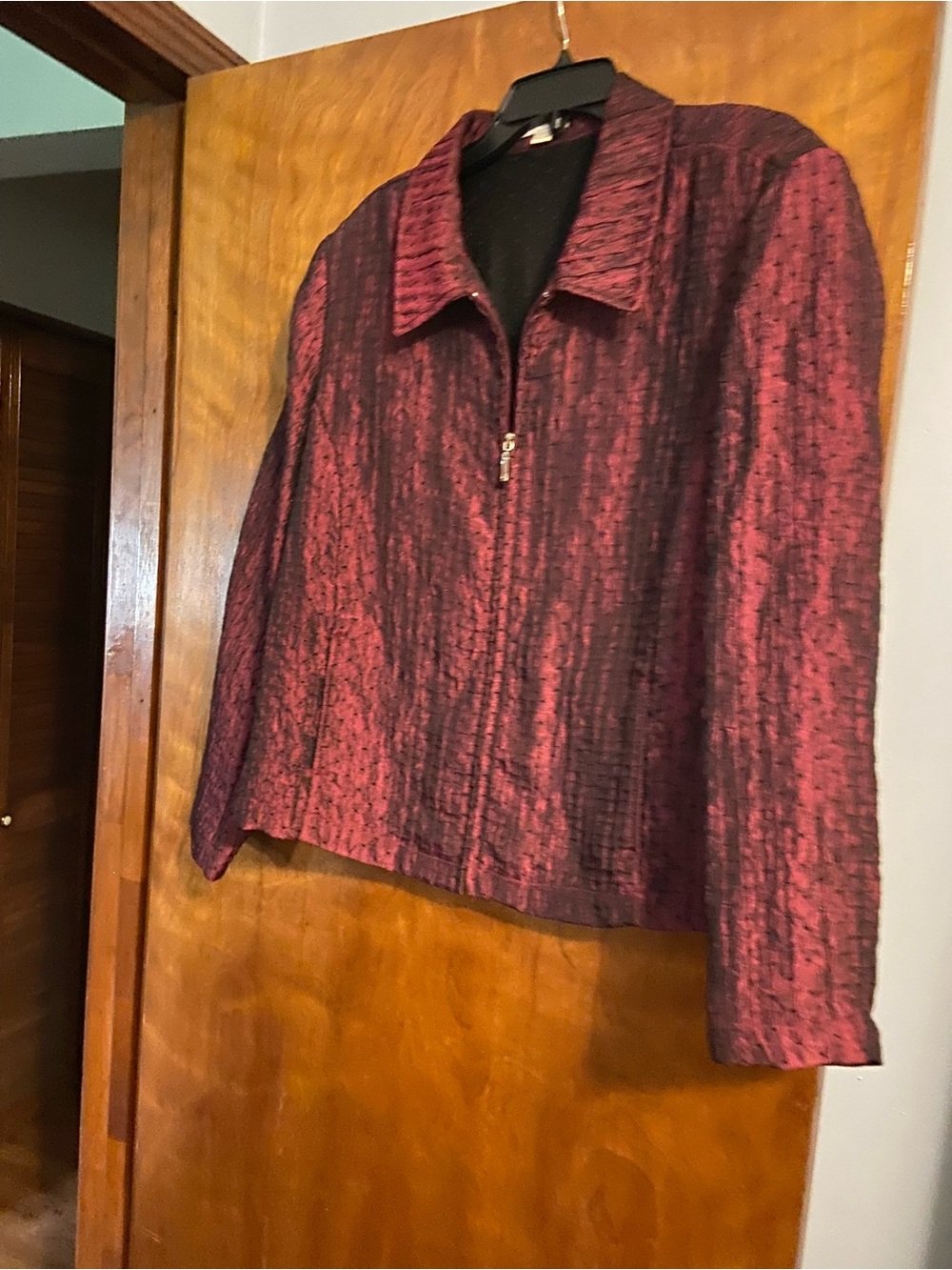 ERIN by Erin Fetherston Textured Wine Zip-Front Jacket